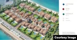 Виллы в "22 каратах" представлены в трех категориях по мере удаленности от моря. На первой линии расположены резиденции "Сапфир", далее следуют "Рубин" и "Изумруд". Изображение из рекламного проспекта комплекса