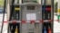 KAZAKHSTAN -- A sealed fuel pump with a note informing about lack of different kinds of fuel is seen at a gas station closed due to fuel shortage in Almaty, October 10, 2017