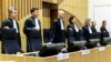  The judges take their seats in the courtroom of the heavily secured Schiphol Judicial Complex at the start of the international MH17 trial in Badhoevedorp, The Netherlands on March 9, 2020.