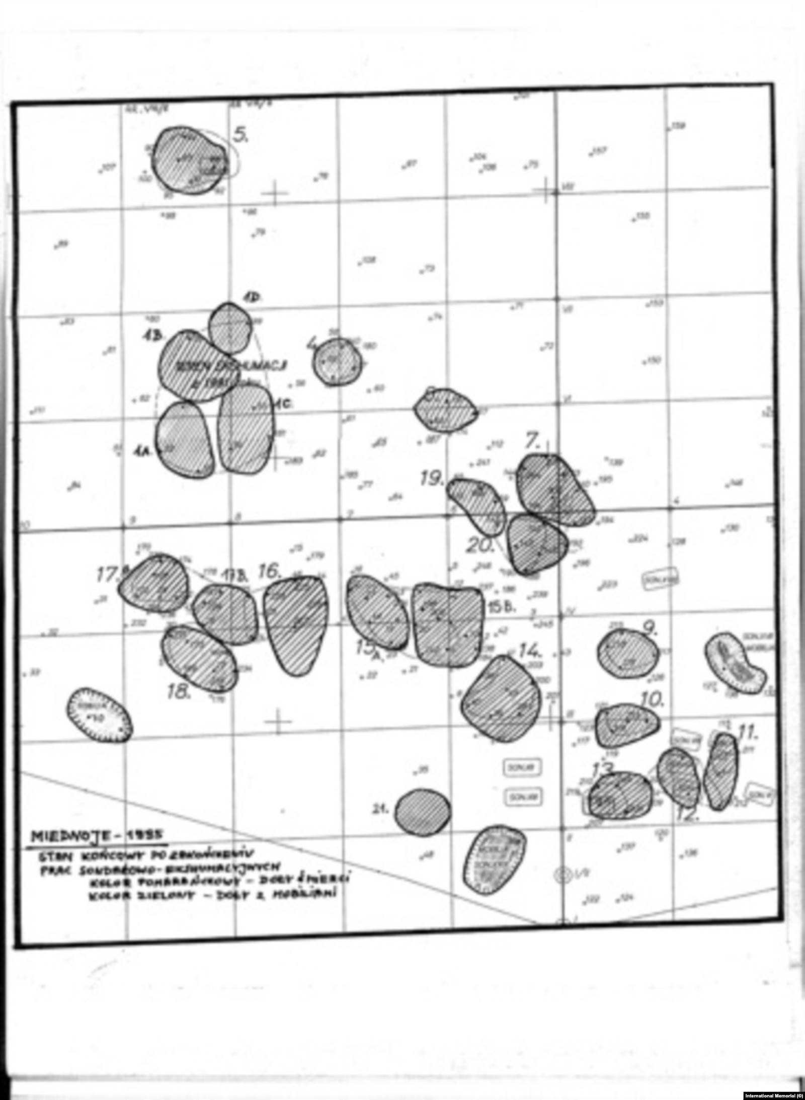 Схема расположения ям, где в 1995 году были найдены останки расстрелянных. Фото: общество "Мемориал"